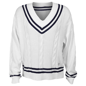 MPG Women's Club Sweater - Brilliant White/Navy Blazer