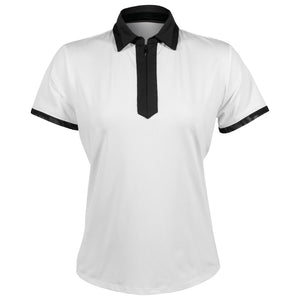 Lucky In Love Women's Chevron Placket Zip Short Sleeve Polo - White/Black