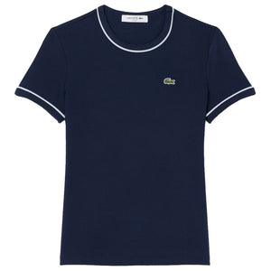 Lacoste Women's Contrast Trim Jersey Tee - Navy