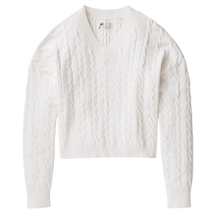 Fila Women's Baseline Chunky V-Neck Sweater - White
