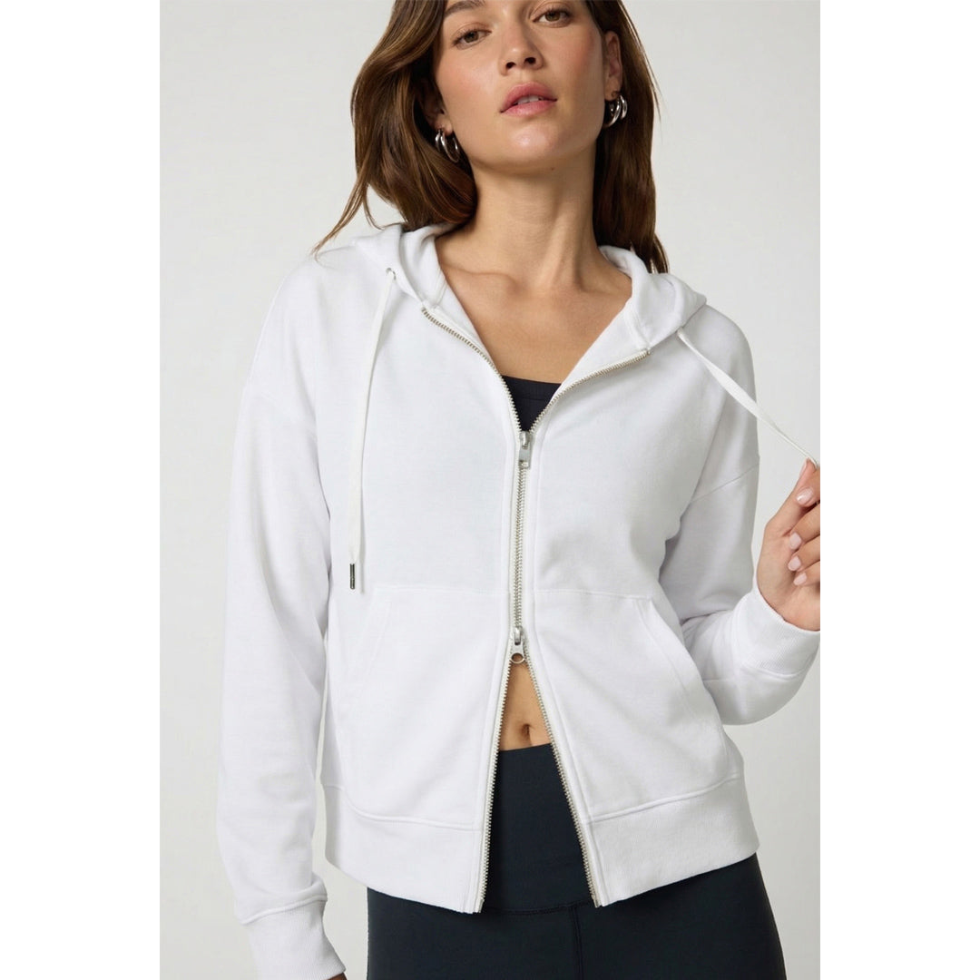 MPG Women's Cozy Fleece Full Zip Hoodie - Brilliant White