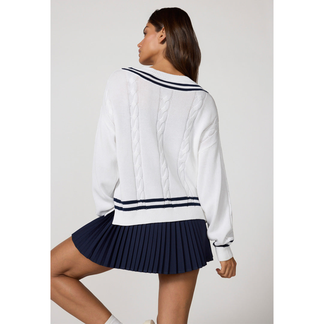 MPG Women's Club Sweater - Brilliant White/Navy Blazer