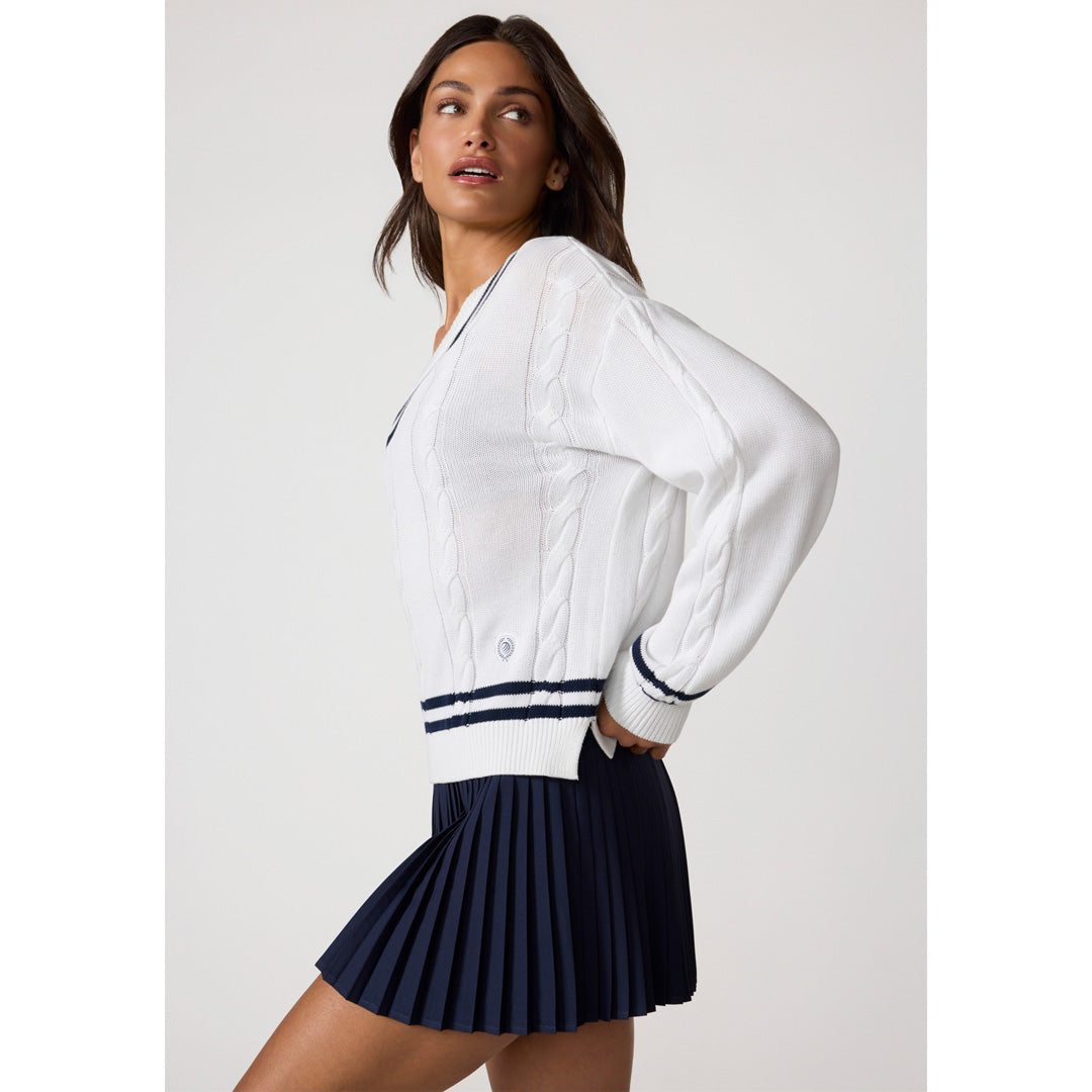 MPG Women's Club Sweater - Brilliant White/Navy Blazer