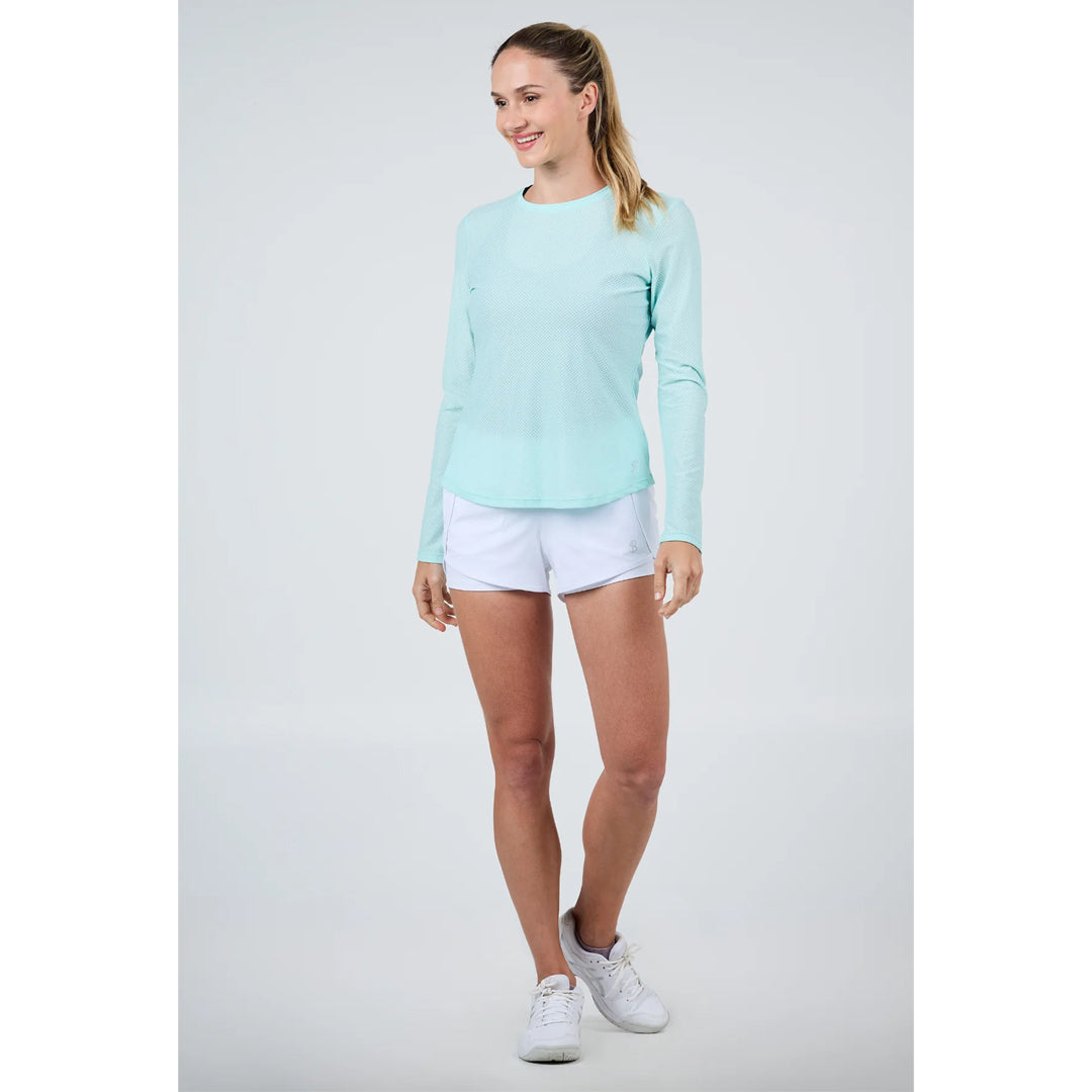 Sofibella Women's UV Colors Staples Mesh Long Sleeve - Blue Light