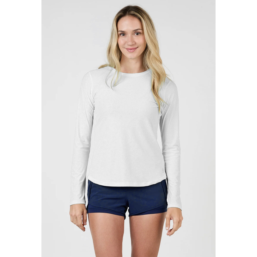Sofibella Women's UV Colors Staples Mesh Long Sleeve - White