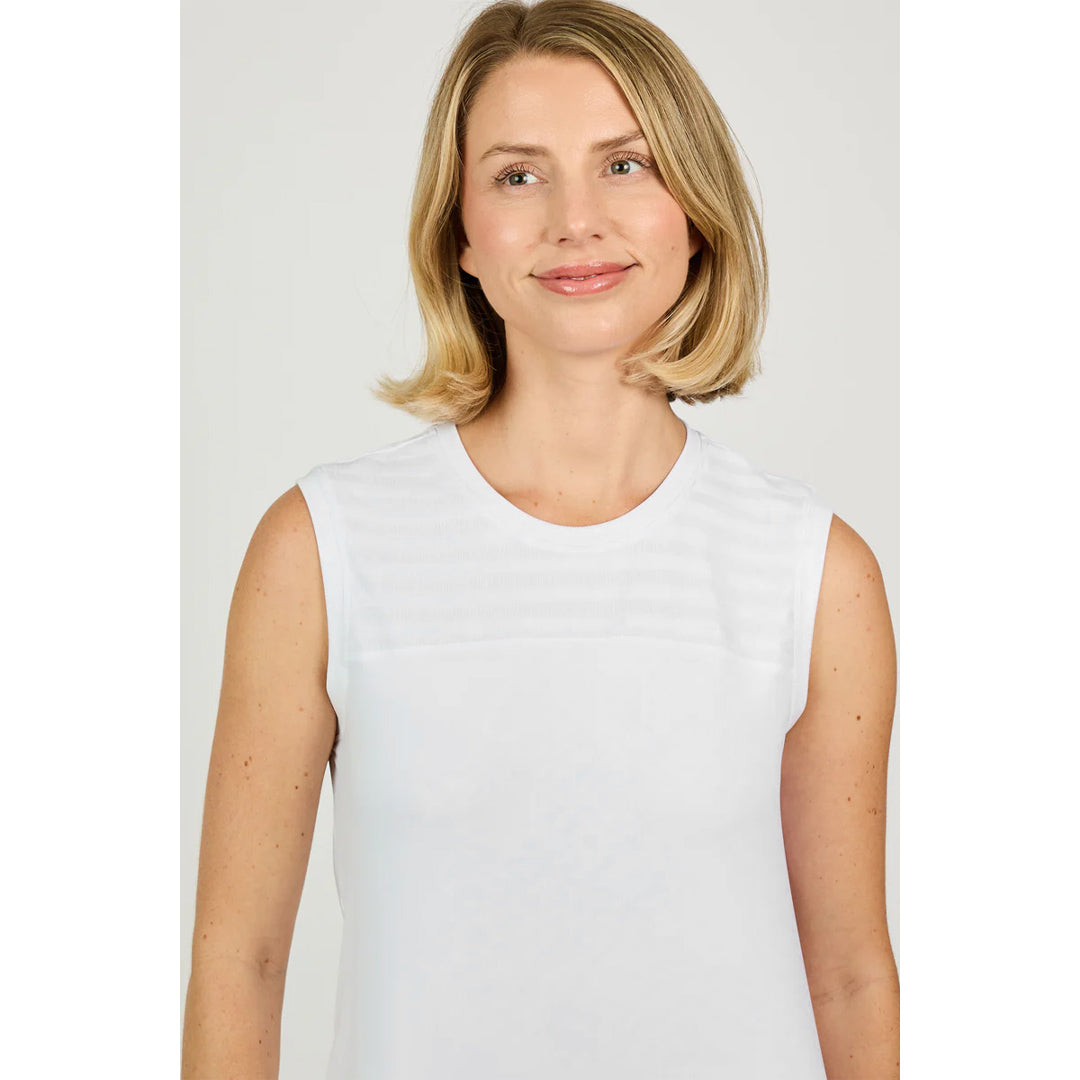 Sofibella Women's White Stripes Sleeveless Top - White