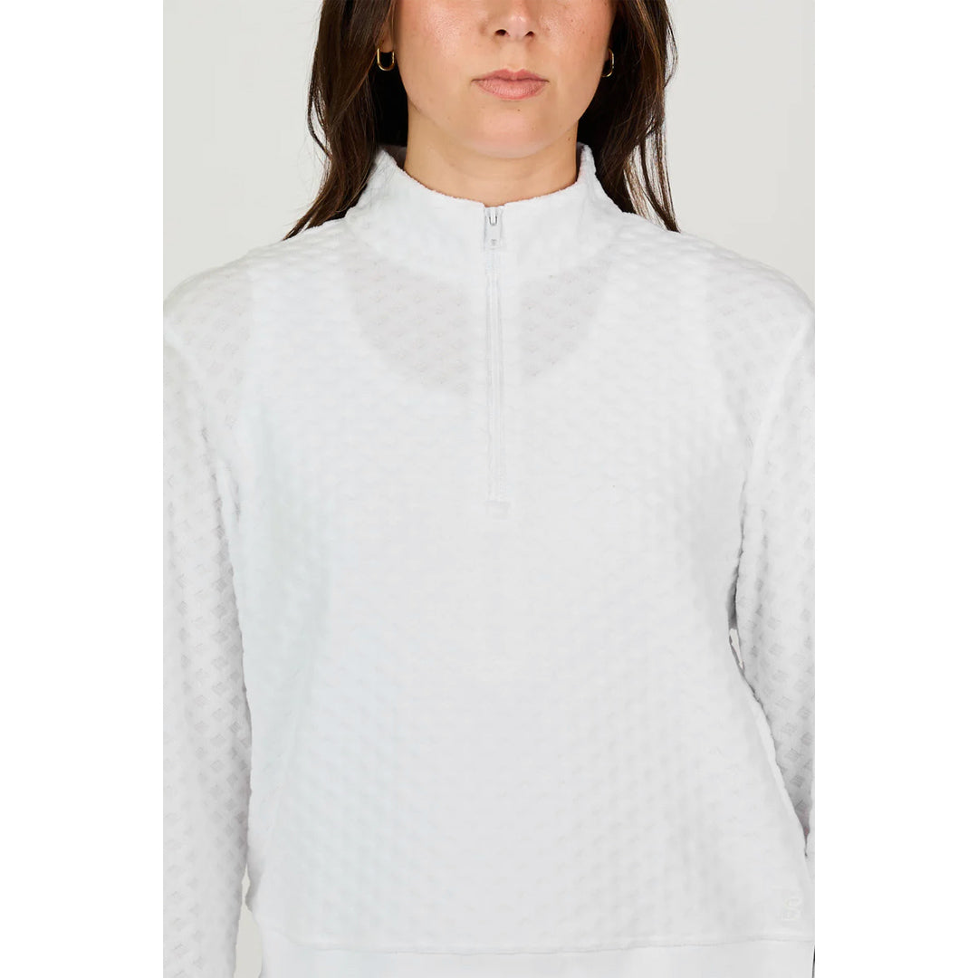 Sofibella Women's White Stripes 1/4 Zip Pullover - White