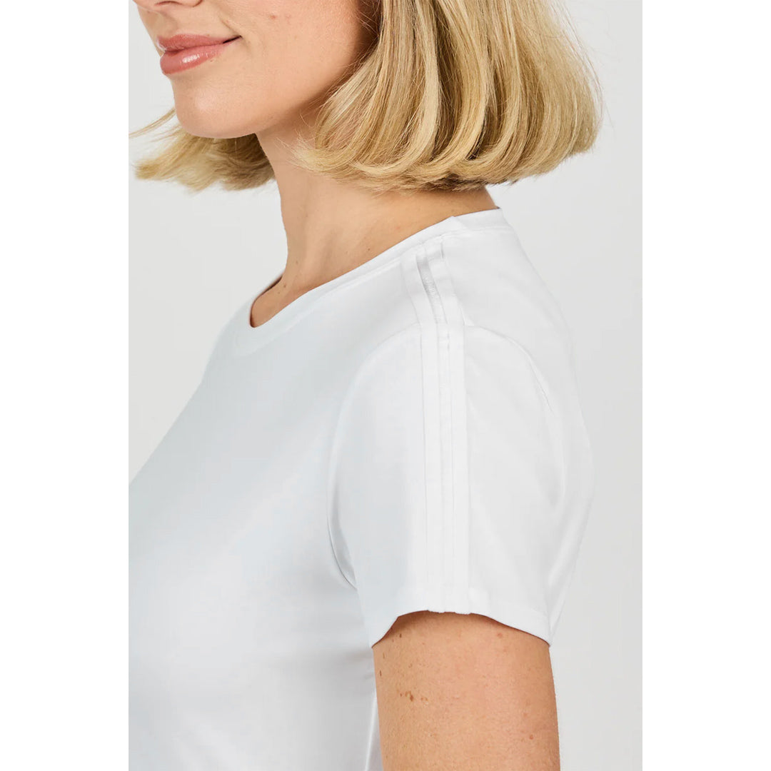Sofibella Women's White Stripes Short Sleeve Tee - White