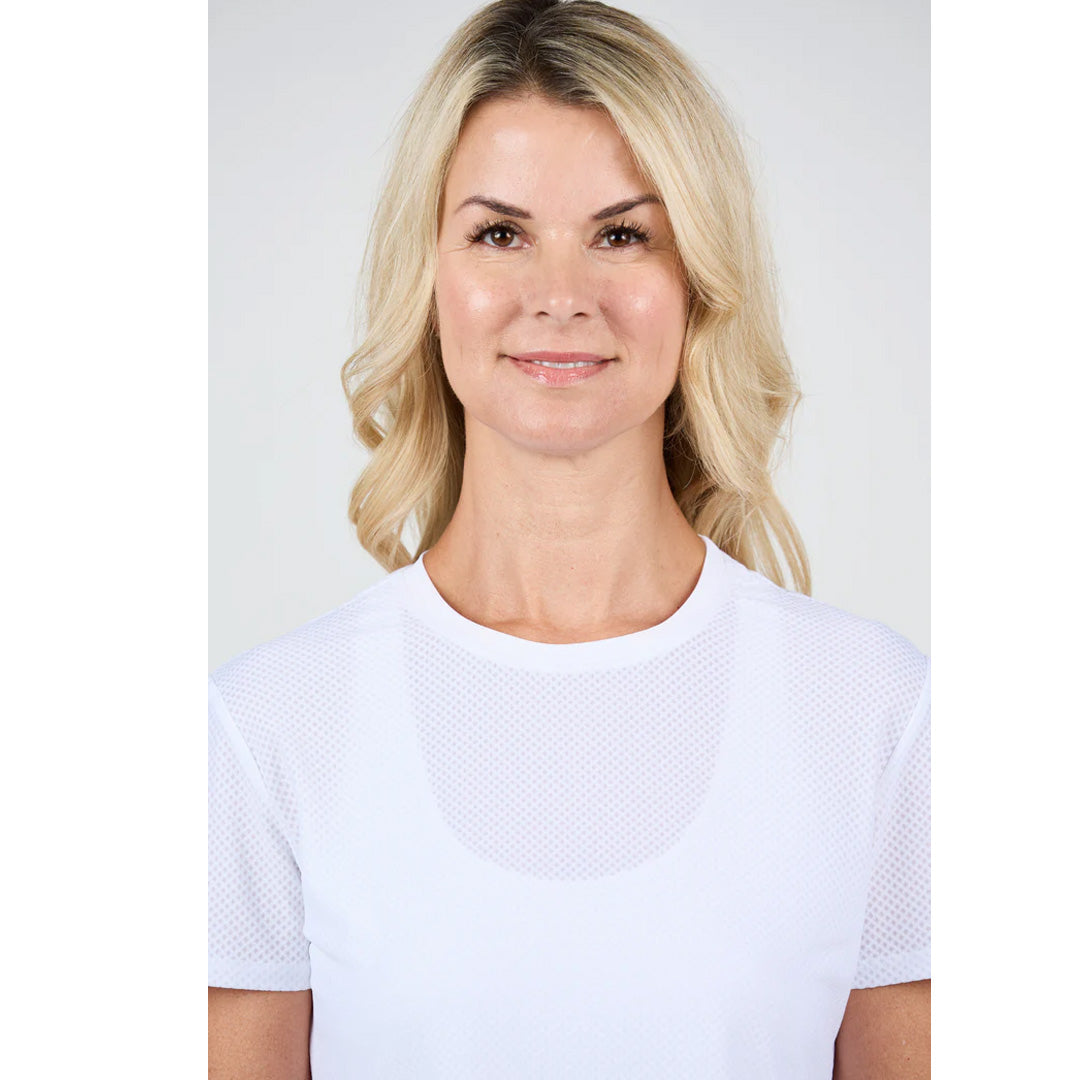 Sofibella Women's UV Staples Mesh Short Sleeve Tee - White