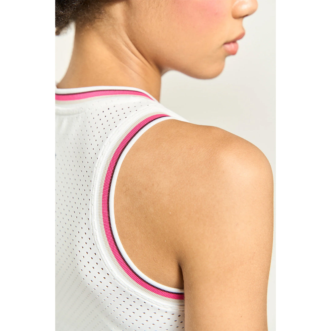 Lija Women's Court Crush Varsity 2.0 Tank - White/Fuchsia Multi