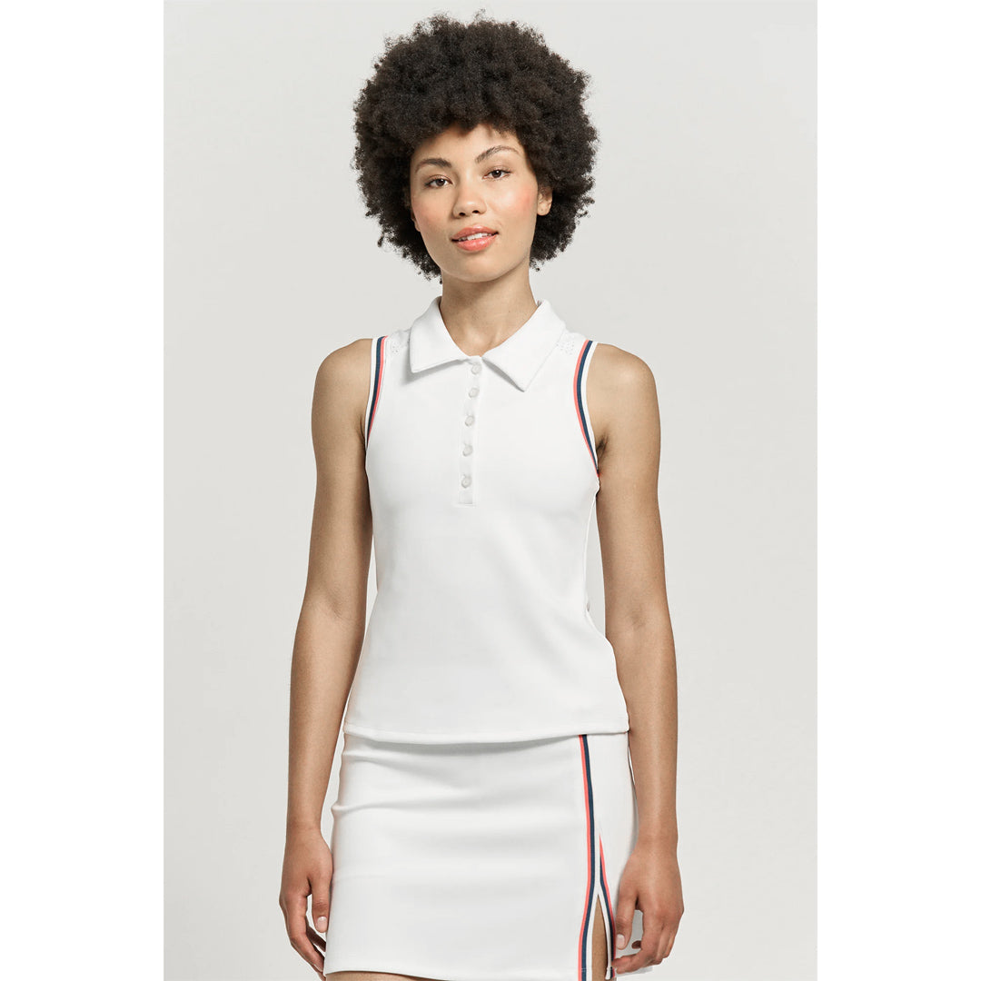 Lija Women's Club Edit Slice Polo Tank - White/Night Multi