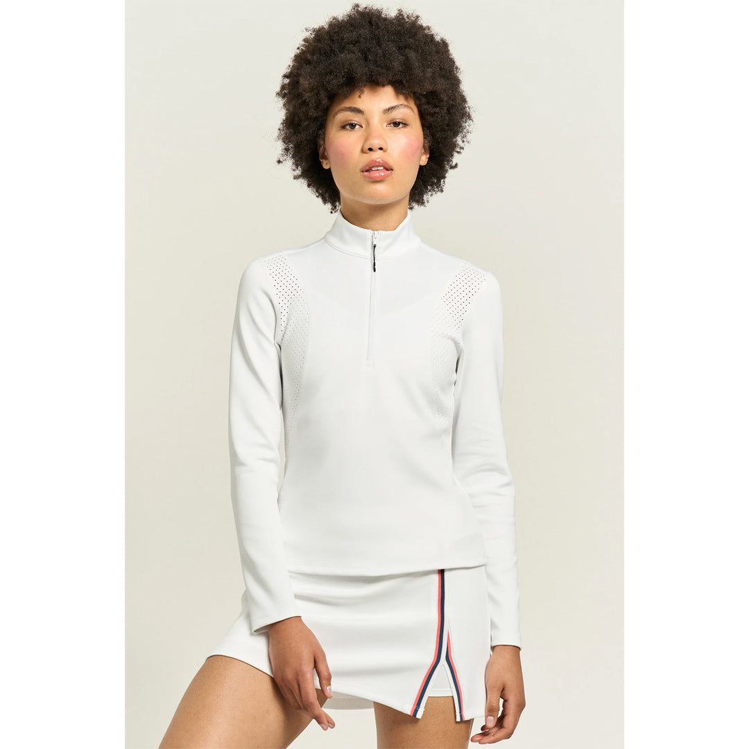 Lija Women's Nolan Zip Mock Long Sleeve - White