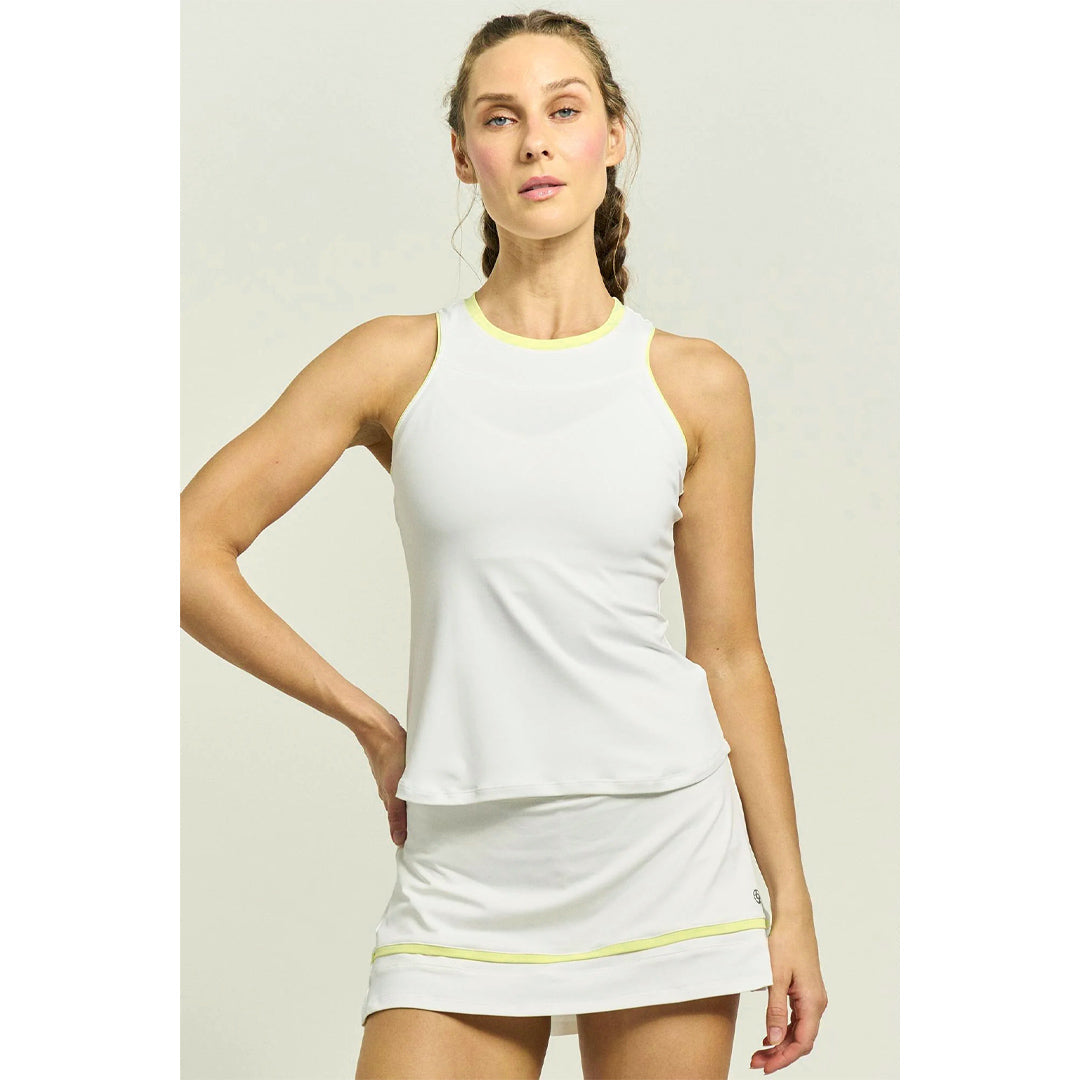 Lija Women's Modern Match Gracey Tank - White/Pastel Yellow