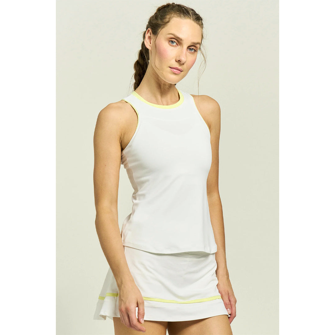 Lija Women's Modern Match Gracey Tank - White/Pastel Yellow
