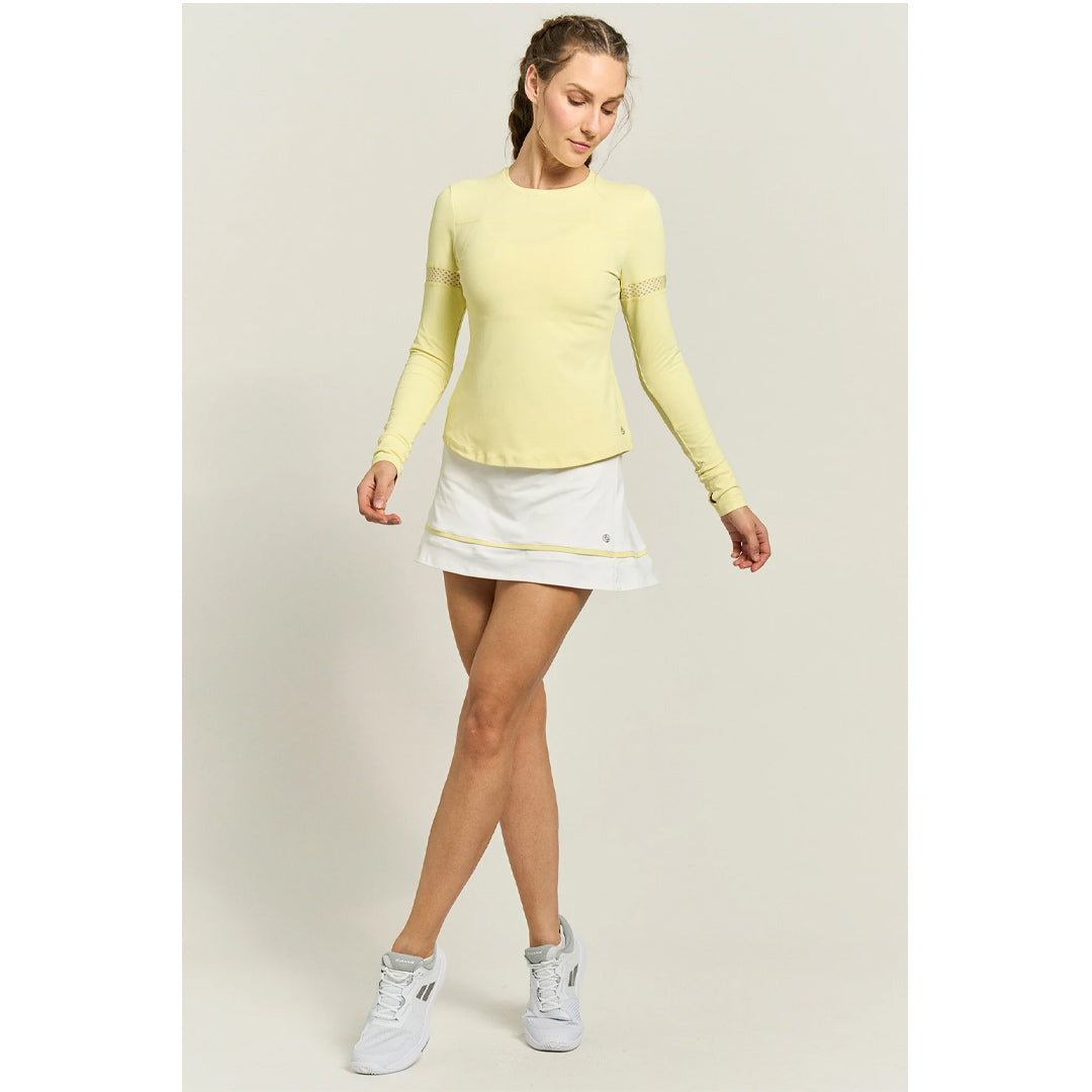Lija Women's Modern Match Banded Arena Skort - White/Pastel Yellow