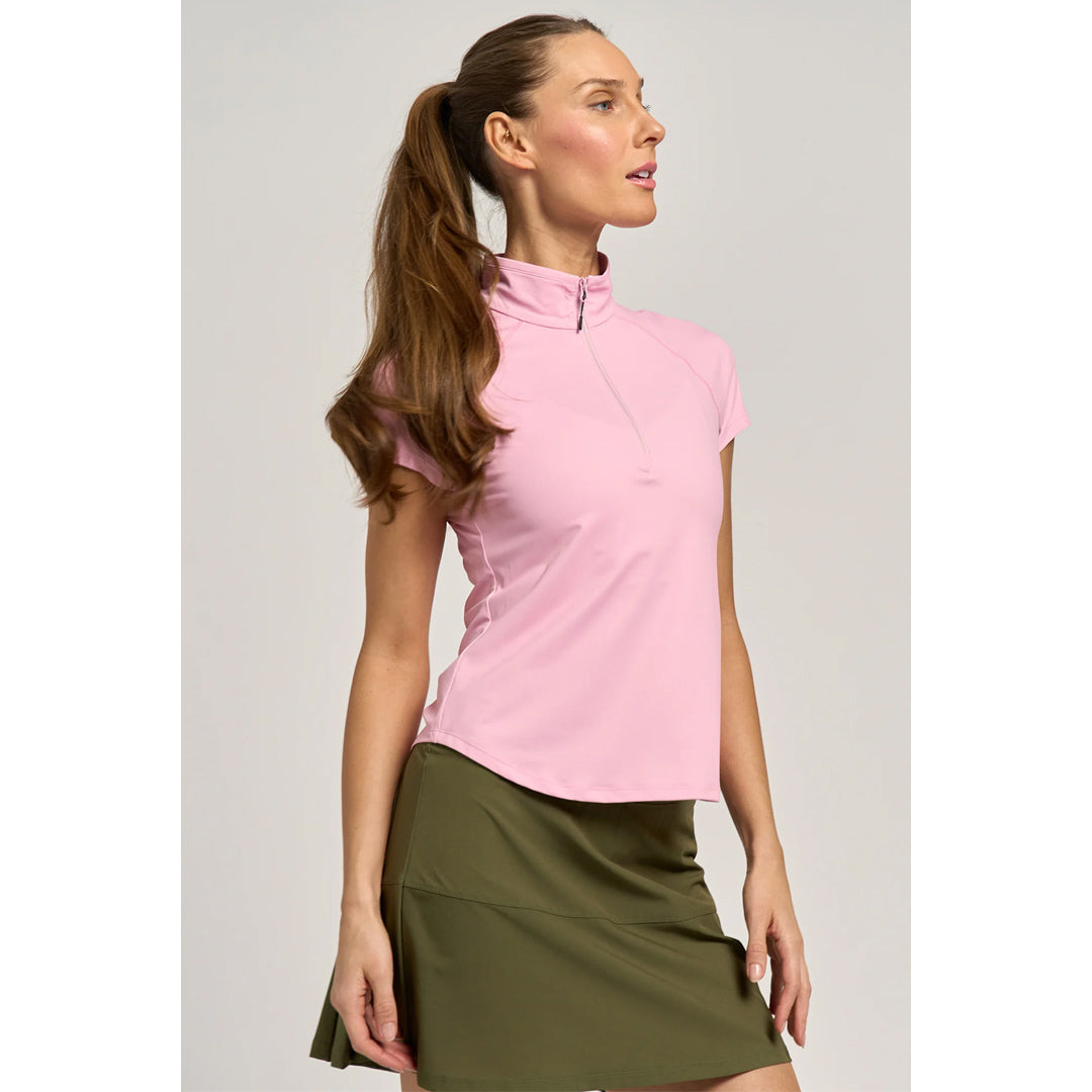 Lija Women's Born To Play Sly Zip Mock Tee - Peonies