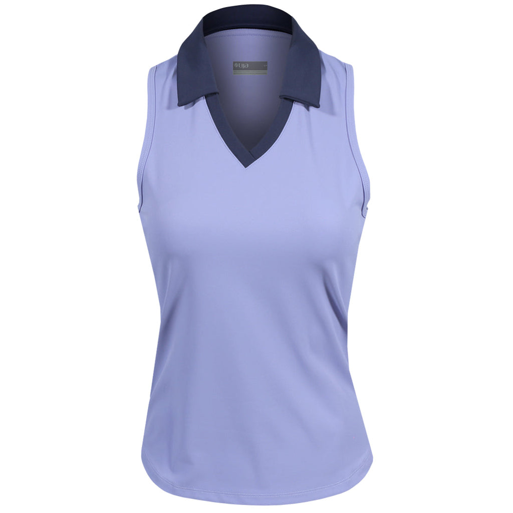Lija Women's Born To Play Sleeveless V-Neck Polo - Periwinkle/Dark Navy