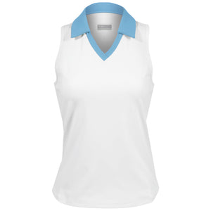 Lija Women's Match Point V Neck Tank - White/Blue Shores