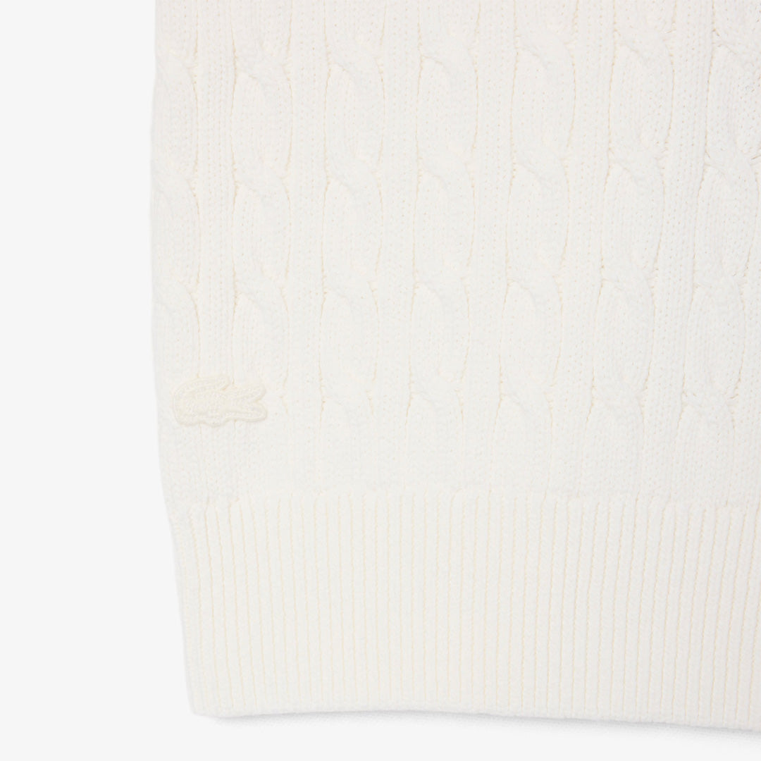 Lacoste Women's Embroidered Intarsia Cable Knit Sweater - White