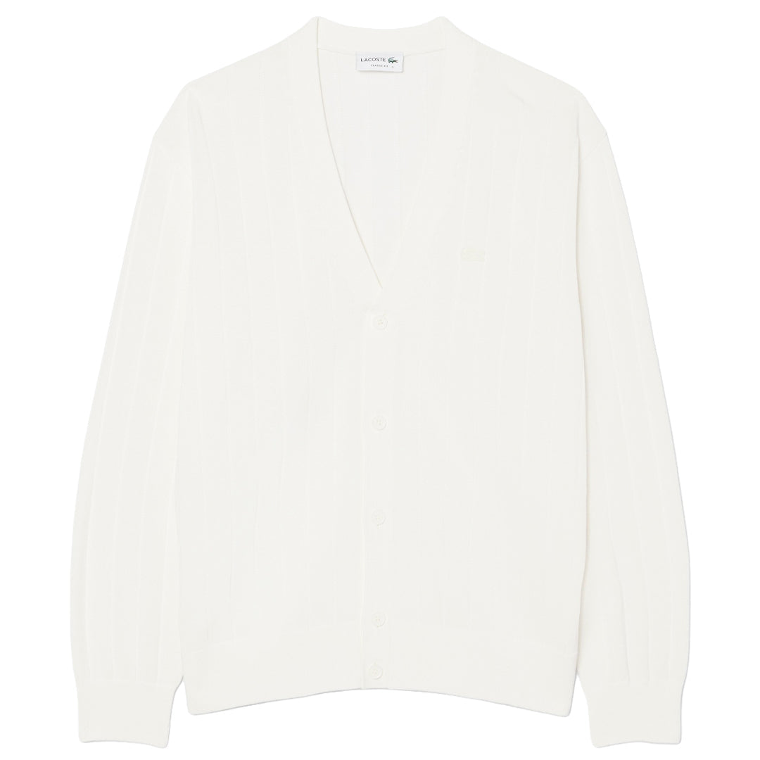 Lacoste Men's Ribbed Cotton Blend Cardigan - Flour