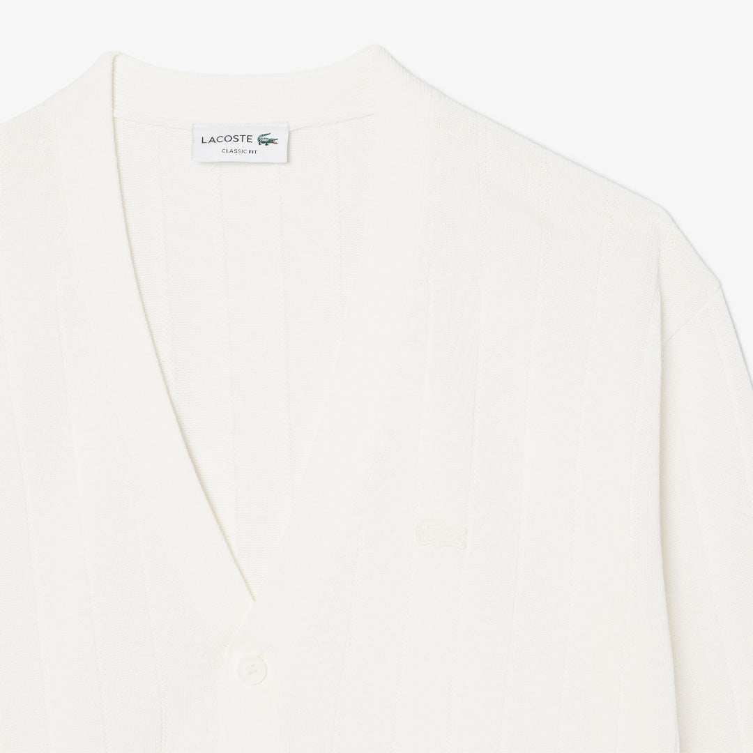 Lacoste Men's Ribbed Cotton Blend Cardigan - Flour
