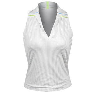 Lucky In Love Women's Lavish Lane Pinstripes Lanes Polo Tank - White