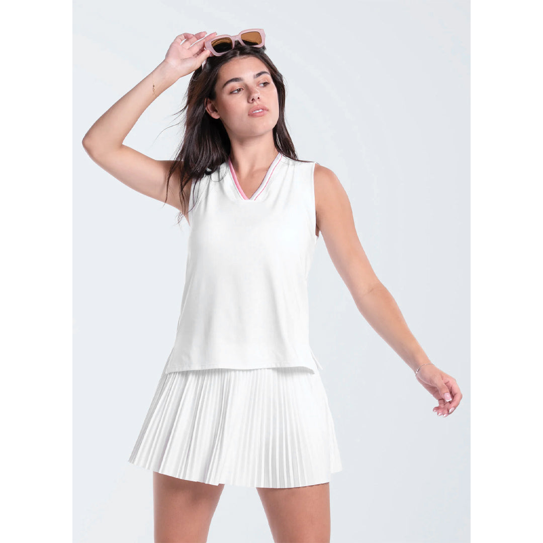 Lucky In Love Women's Weave It To Me V-Neck Tank - White/Pink