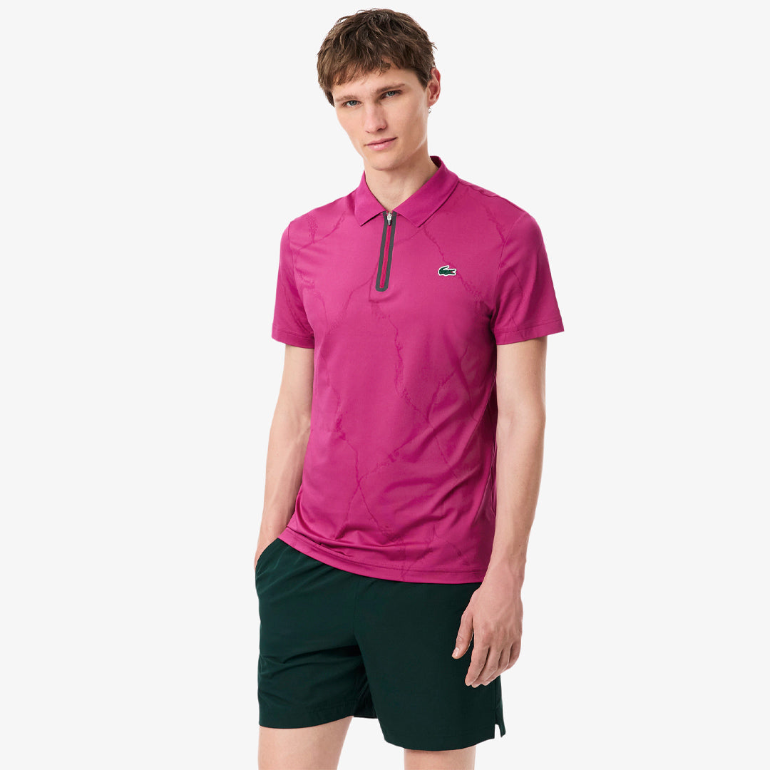 Lacoste Men's Ultra Dry Jacquard Tennis Polo - Rubine Red
