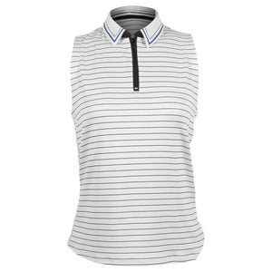 Lucky In Love Women's Pinstripe Zip Sleeveless Polo - White/Black