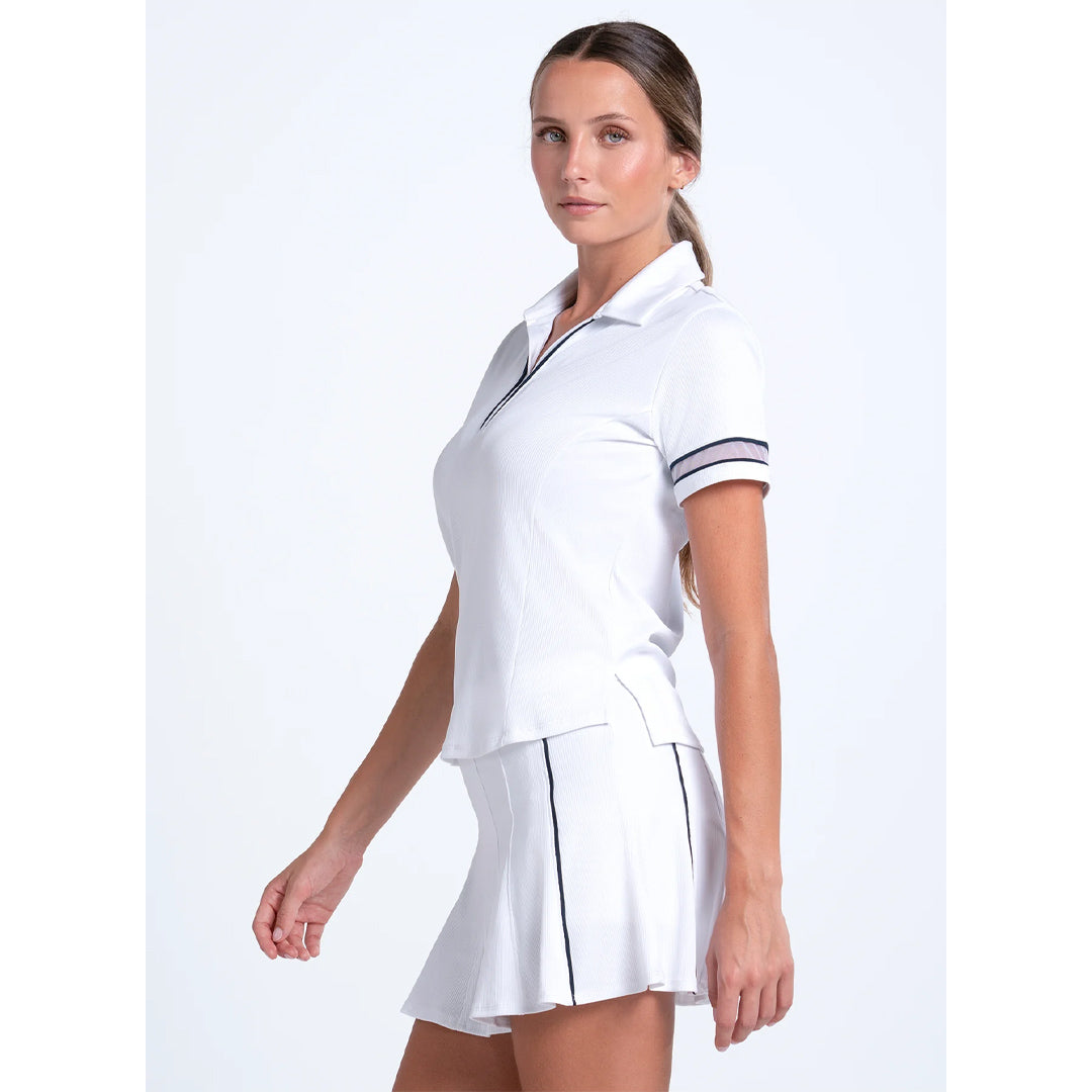 Lucky In Love Women's Piped Fairway Short Sleeve Polo - White
