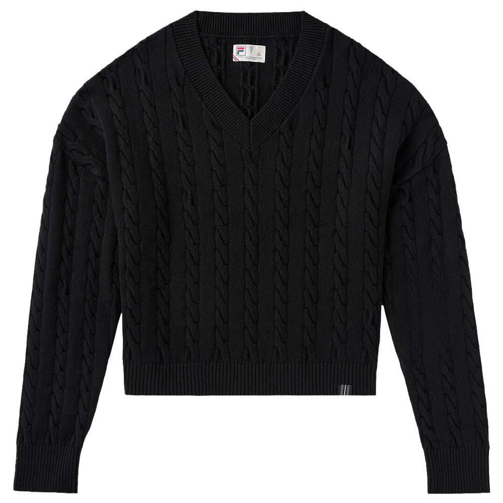 Fila Women's Baseline Chunky V-Neck Sweater - Black