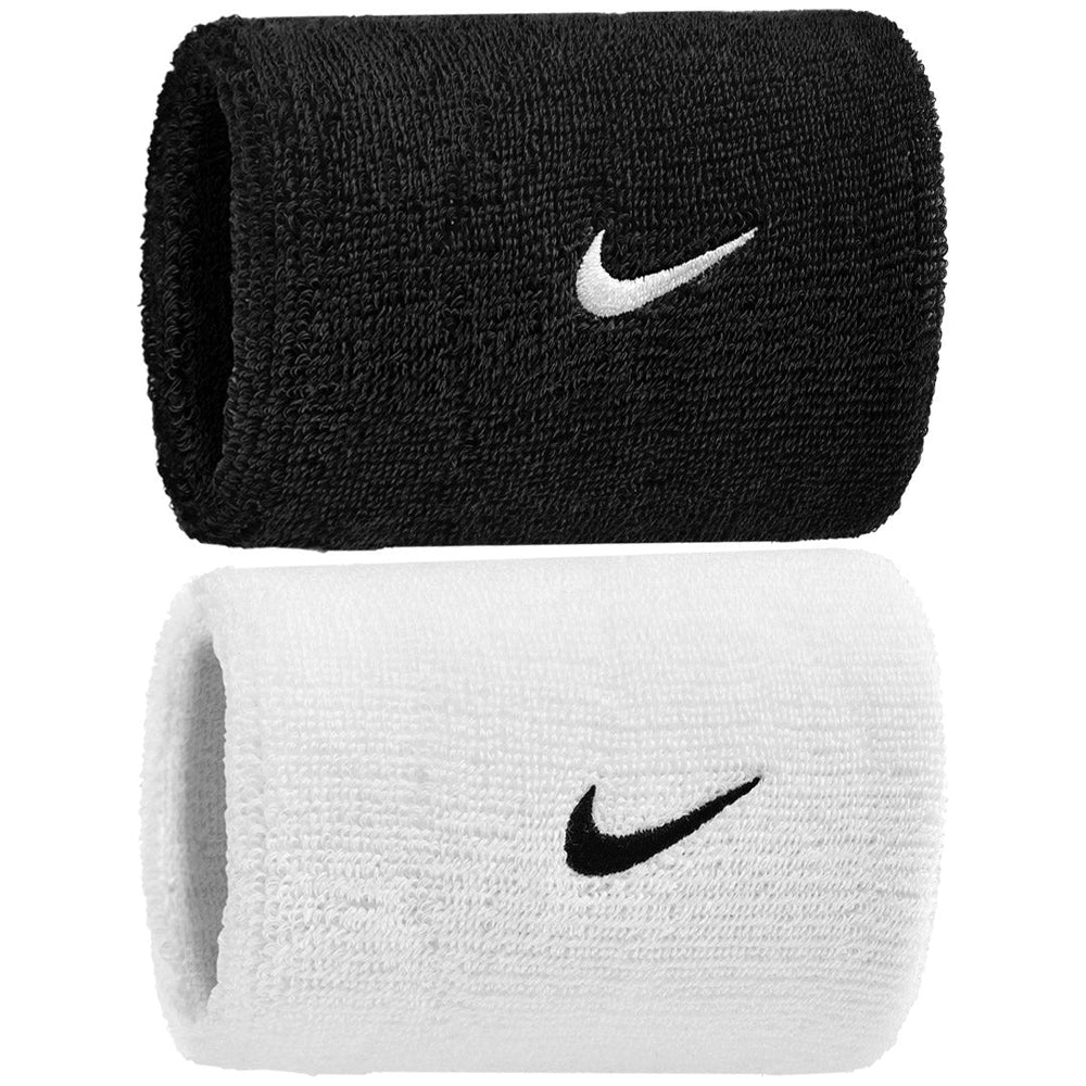 Nike Double Wide Classic Swoosh Wristband 2 Pack - White/Black