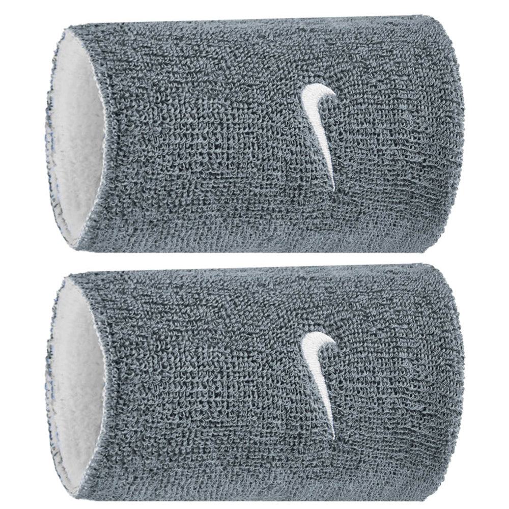 Nike Swoosh Double Wide Reversible Wristband 2 Pack - Cool Grey/White