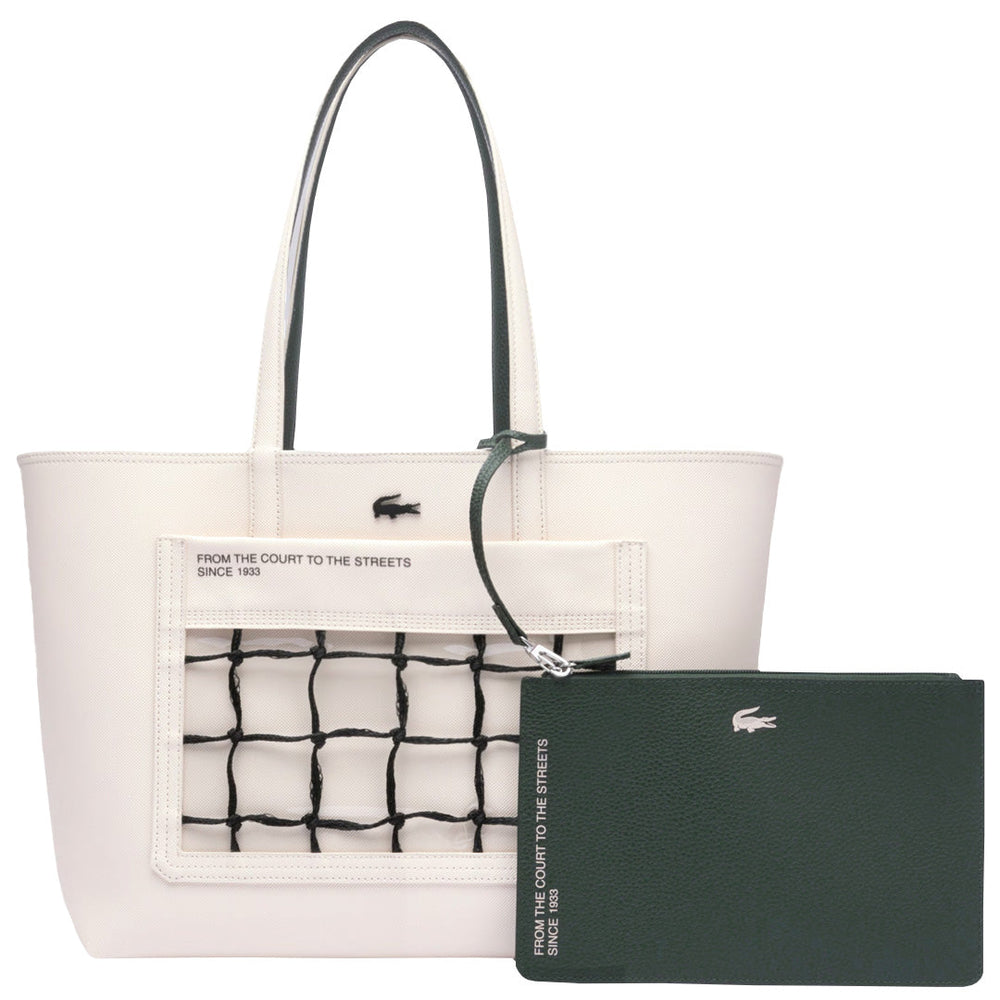 Lacoste Reversible Anna Tennis Net Tote Bag - Cream/Green