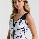 Penguin Women's Riviera Floral Tank - Bright White/Navy