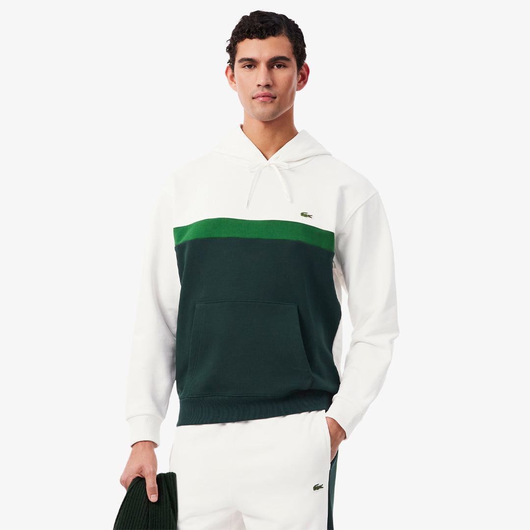 Lacoste Men's Colour Block Fleece Hoodie - Flour/Sinople