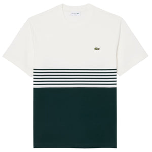 Lacoste Men's Colour Block Striped Jersey Tee - Flour/Sinople