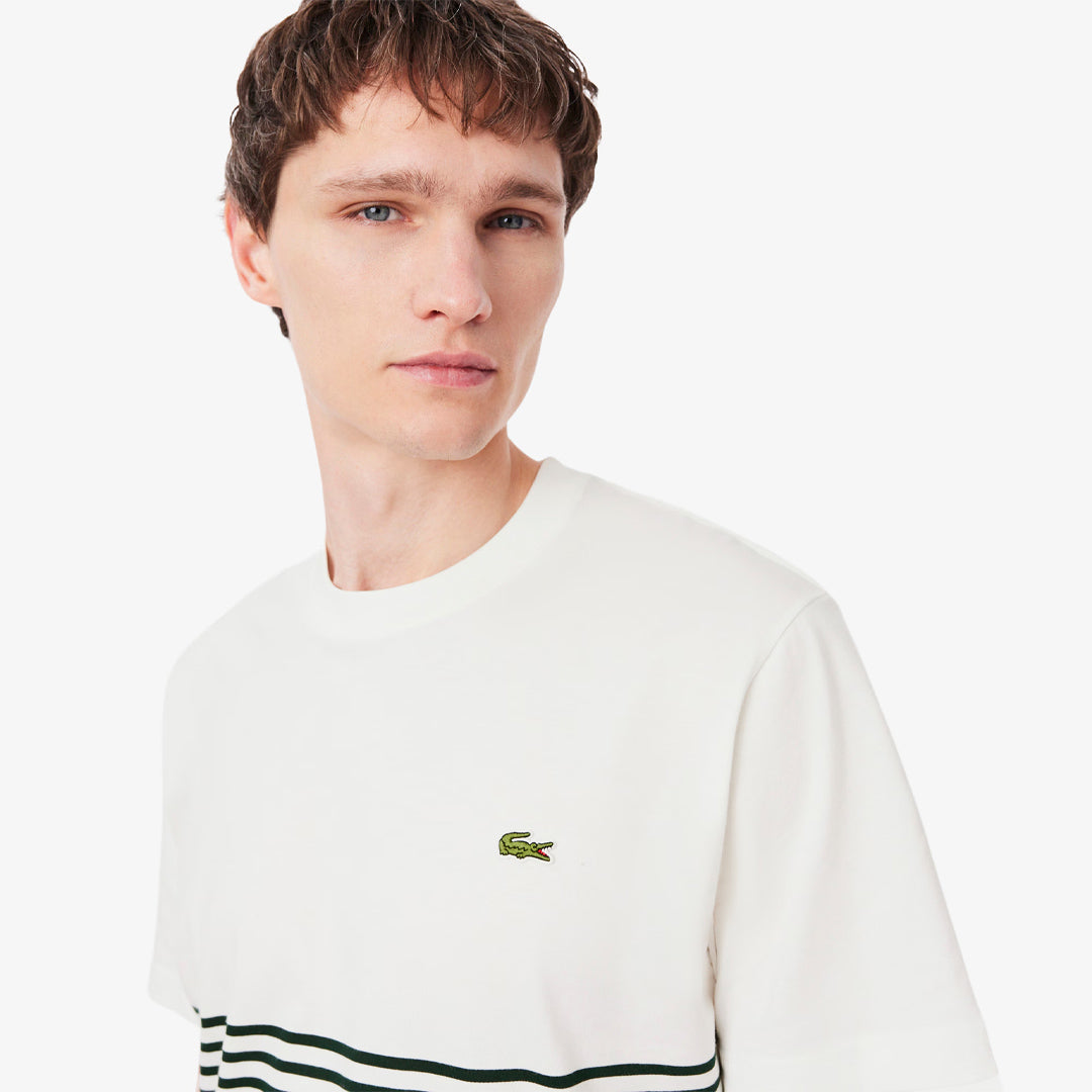 Lacoste Men's Colour Block Striped Jersey Tee - Flour/Sinople