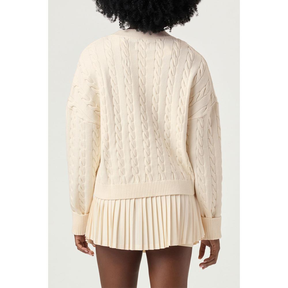 Fila Women's Baseline Chunky V-Line Sweater -  Gardenia