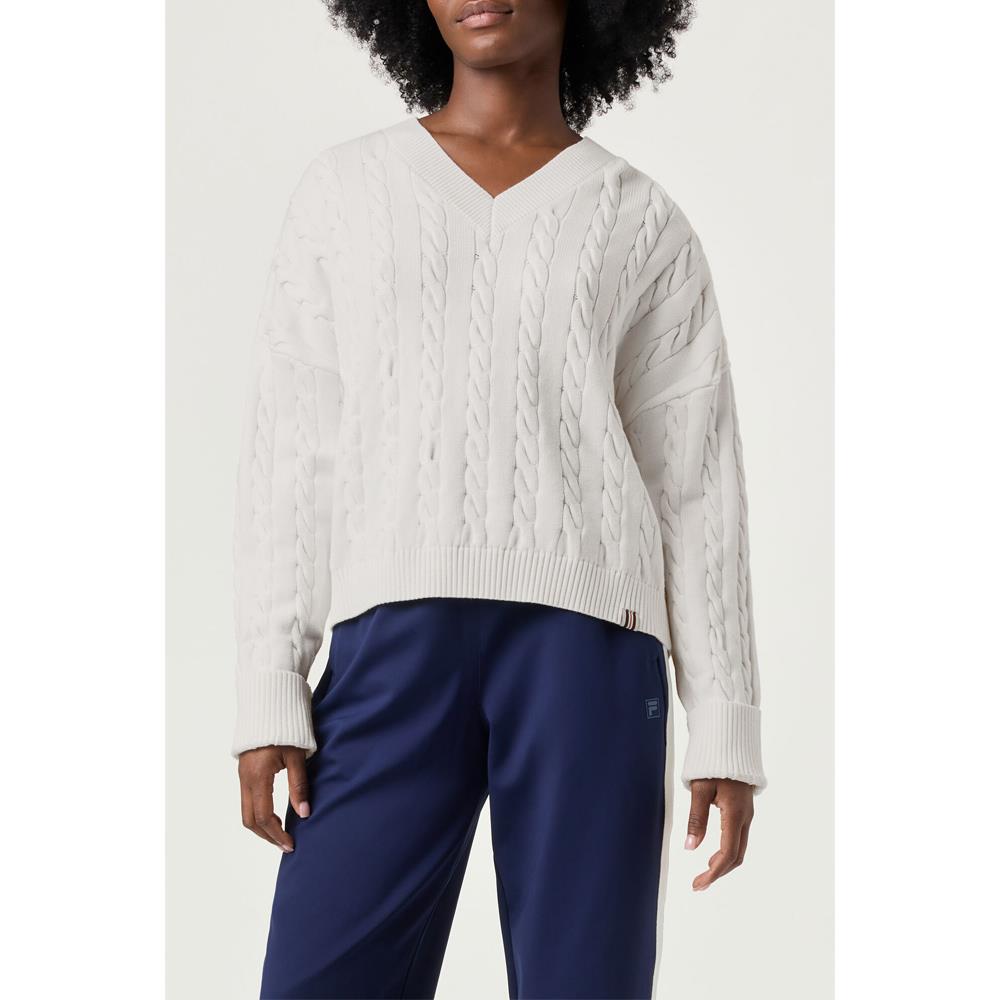 Fila Women's Baseline Chunky V-Neck Sweater - White