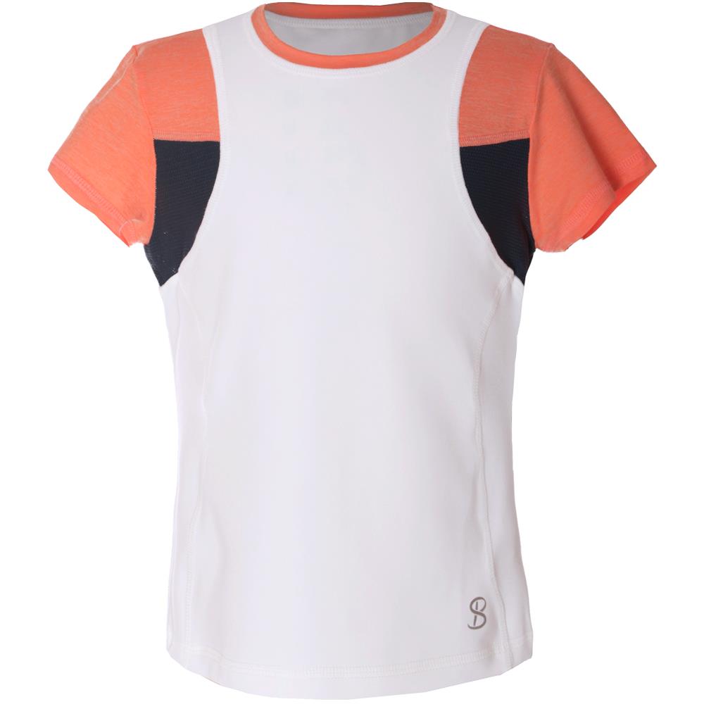 Sofibella Girls Singapore Crystal Short Sleeve Top - White/Peachy
