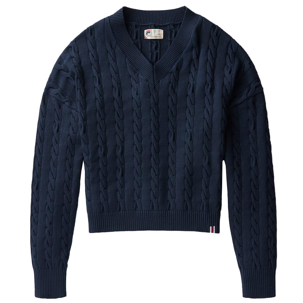 Fila Women's Baseline Chunky V-Neck Sweater - Fila Navy